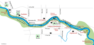 Calgary Bicycle Path Map Calgary By Bike On The Bow River Pathway - Touristsite
