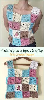You could layer a spring dress below it or wear it as a cute overall on the beach. Crochet Patterns Women Anaissia Granny Square Crop Top Free Crochet Pattern Crochet Women Croptop Crochet Clothes Crochet Tops Free Patterns Crochet Woman