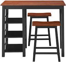 Featuring with rustic espresso coating, this kitchen table will bring a bold but soft presence to any dining room. Amazon Com Giantex 3 Piece Dining Set Entirely Wood Counter Height Table Set With 2 Chair And 3 Tier Storage Shelves Small Kitchen Table Set With Rubber Wood Frame Breakfast Table For Small