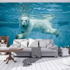 Starbucks ceramic mugs cute polar bear,penguin coffee cups with lid blue color. Polar Bear In The Water Wall Mural 12621