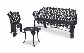 Using ordinary exterior paint will lead to chipping. A Group Of Black Painted Cast Iron Garden Furniture