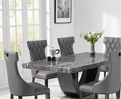 Raphael 200cm Dark Grey Pedestal Marble Dining Table With Freya Chairs Dining Table Marble Marble Top Dining Table Dining Table Design Modern