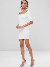 مضلع Bodycon البسيطة اللباس أبيض L White Mini Dress Bodycon Mini Dress Dresses