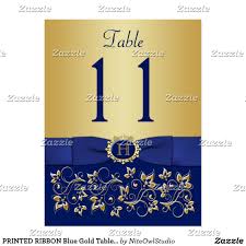 Printed Ribbon Blue Gold Table Number Postcard Zazzle Com Gold Table Numbers Printed Ribbon Floral Table Numbers