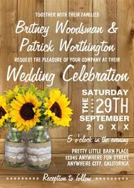 Mason Jar Burlap And Lace Sunflower Wedding Invitations Features A Barn Wood Sunflower Wedding Invitations Rustic Wood Wedding Invitations Sunflower Wedding