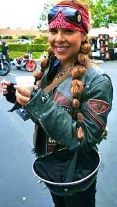 Pin By Yvette Arseneault On Biker Beauty Motorcycle Hairstyles Biker Chic Helmet Hair