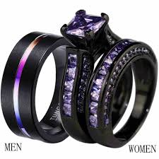 Black And Purple Rings For Couples Couple Rings Purple Cz Black Tungsten Men Wedding Band Women S Wedding Ring Sets Black Gold Wedding Rings Black Rings Womens Wedding Ring Sets