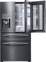 Best Buy Samsung 27 8 Cu Ft 4 Door French Door Fingerprint Resistant Refrigerator With Food Showcase And Thru The Door Ice And Water Black Stainless Steel Rf French Door Refrigerator Samsung Appliances French Doors