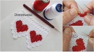Ip Yurutmeli Kalpli Havlu Danteli Tarifi Nazarca Com Tig Desenleri Filet Crochet Havlular