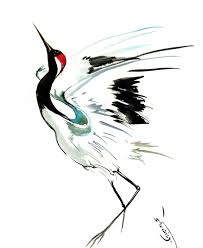 Artwork Japanese Art Black And White Japanese Crane Bird Painting Artwork Dancing Crane Japanese Ink Art Original Watercolor Minimalis Birds Painting Japanese Ink Painting Original Watercolor Art