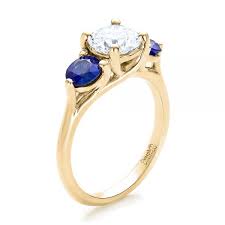 14k yellow gold clean with soft cloth. 14k Yellow Gold Custom Three Stone Diamond And Sapphire Engagement Ring 100483 Seattle Bellevue Joseph Jewelry