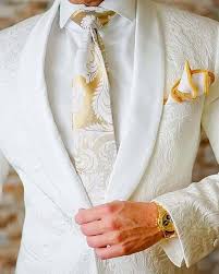 White Suit With Gold Accessory Wedding Suits Suits Tuxedo For Men