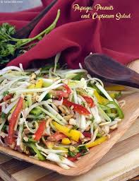 Papaya Peanuts And Capsicum Salad Recipe Recipe Papaya Recipes Indian Food Recipes Vegetarian Salad Recipes By Tarla Dalal