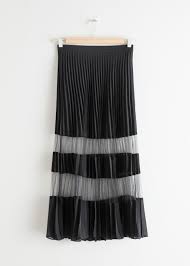 Black And White Pleated Midi Skirt Pleated Mesh Stripe Midi Skirt Striped Midi Skirt Midi Skirt Black Midi Skirt