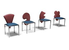 For Sale Saporiti Set Of Four Chairs Warhol Malevich Kandinsky Fontana 1980 S In 2020 Vintage Dining Chairs Sculptural Furniture Vintage Chairs