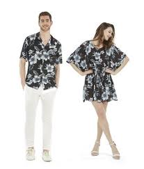 Couple Matching Men Shirt And Women Poncho Dress In Midnight Bloom Matching Couple Outfits Couple Outfits Hawaiian Outfit