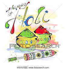 It's such a perfect idea to combine the two, the elements that signify the spring and the vivaciousness of holi. Happy Holi Drawing K45157022 Fotosearch
