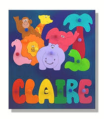 Personalized name puzzle with pegs, new baby gift, wooden baby toys, baby shower, christmas gifts for kids, wood name puzzle, first birthday. Wooden Personalized Name Puzzle African Zoo Animals All Capital Letters W Pegs Buy Online In Honduras At Honduras Desertcart Com Productid 25089510