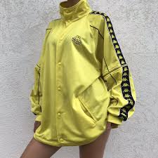 Black And Yellow Kappa Tracksuit Massive Vintage Kappa Track Jacket Sweatshirt Removable A Depop Jackets Track Jackets Cute Casual Outfits