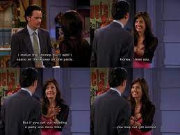 Monica Pushing Chandler To Spend All The Money He D Saved On The Wedding Friends Moments Friends Scenes Friends Merchandise Tv Show