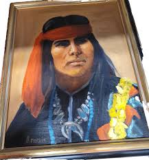 Vintage Armneio oil painting of Native Indain