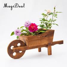 Wood Wheelbarrow Planter Wagon Flowerpot Cartoon Cart Shape Wheel Barrow Pot Wooden Flowers Flower Pots Bear Decor