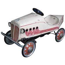 1933 Steelcraft Racer Pedal Car All Original Finished In White With Red Imitation Exhaust Trim And No 5 10 Inc Toy Pedal Cars Vintage Pedal Cars Pedal Cars