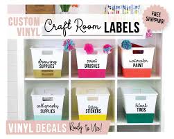 Text on the premade labels: Craft Room Labels Custom Vinyl Decals Craft Room Etsy