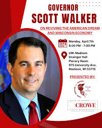 Come join us for our biggest event of the semester! Governor Scott Walker  will be speaking at 6:00 pm in the Plenary Room