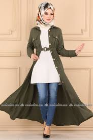 Modaselvim Elbise Onden Dugmeli Elbise Ferace 7004ast305 Haki Fashion Coat Trench Coat