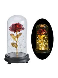 Inspiriert vom märchenklassiker „die schöne und das biest, verzaubert unsere ewige rose im glas die herzen der beschenkten. Decbest Goldfolien Dekoration Bluht Rote Goldene Ewige Rose Mit Led Licht In Den Glashauben Geschenken Newchic