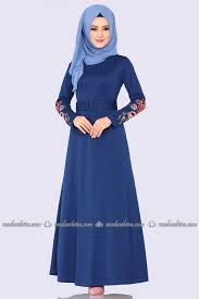 Modaselvim Elbise Cicek Nakisli Tesettur Elbise Ukb5037 Indigo Elbise Elbiseler Moda