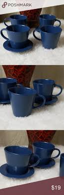 Ikea Dinera Dark Blue Gray 4 Cups 3 Saucers Set Dark Blue Grey Ikea Cups Cup And Saucer Set