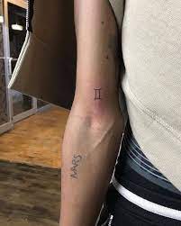 Tiny Gemini Tattoo On The Right Bicep Gemini Tattoo Gemini Constellation Gemini Tattoo For Women Back T Gemini Tattoo Tattoo Gemini Tattoos For Women Small
