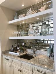 Wet bar w/mirrored tile wall. Antique Mirror Tiles