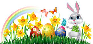 Easter Bunny With Daffodils Eggs And Grass Decor Png Clipart Picture Coloriage Paques Paques Fete De Paques