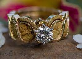 Beautiful Handmade Wedding Set With A Genuine Diamond And Natural Alaskan Gold Nuggets In 14kt Yellow Gold See Our Other Rings Gold Nugget Wedding Ring Sets