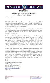 Below are brief descriptions of several of the center's available trainings. Restore Belize Launches Online Daily Online News Facebook