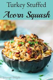 Turkey Stuffed Acorn Squash With Apples And Cranberries Is A Perfect Fall Dinner That Uses Sea Acorn Squash Recipes Healthy Healthy Squash Recipes Acorn Squash