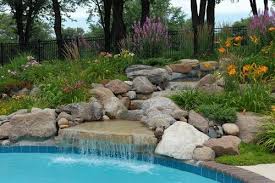 Water Features Contemporary Landscape By Ted Lare Design Build Garden Center Waterfalls Backyard Backyard Pool Landscaping Pool Landscaping