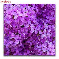 Full Square Diamond Embroidery Lilac 5d Diy Diamond Painting Cross Stitch Purple Round Diamond Mosaic Small Four Purple Flowers Beautiful Flowers Purple Lilac