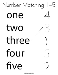 These number coloring pages can be given one at a time to the children. Number Matching 1 5 Coloring Page Twisty Noodle