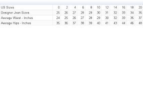 All Things Chic Designer Jean Size Chart Fashion Style