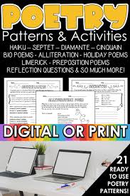21 Poetry Patterns And Poem Writing Activities For Upper Elementary And Middle School Poetry Writing Activities Poem Activities Teaching Writing