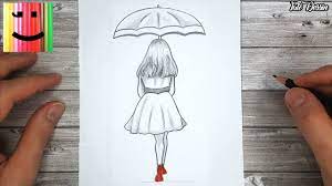 How To Draw a Girl Under an Umbrella for Beginners | drawing step by step -  YouTube
