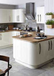 Highlight Your Kitchen S Beautiful Curves To The Max With Contrasting Solid Wooden Worktops Complement With Grey Kitchen Floor Kitchen Decor Laminate Kitchen