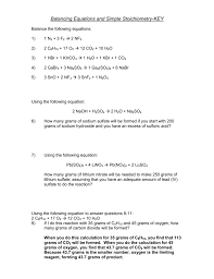 (coefcients equal to one (1) do not need to be shown in your answers). Key Solutions For The Stoichiometry Practice Worksheet