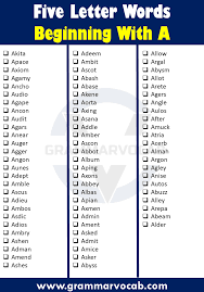 Easy words that start with a ; 300 Five Letter Words Beginning With A Grammarvocab