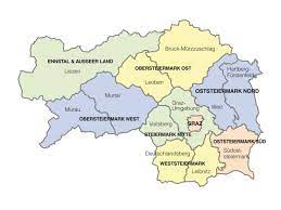 Landkarte der region steiermark mit allen skigebieten. Alle Regionalkoordinatorinnen Caritas Steiermark