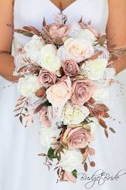 Wedding bouquet dusty blue & ivory bridal bouquet mixed with eucalyptus (medium) msrp: Rose Gold Wedding Flowers Dusty Rose Blush Pink Roses Cascading Tear Drop Rose Gold Wedding Flowers Gold Wedding Flowers Fall Wedding Bouquets